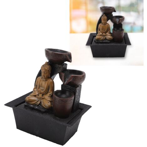 Fuente decorativa de Buda, resina, cascada iluminada, para el hogar, la oficina o el escritorio, enchufe europeo 220–240 V.