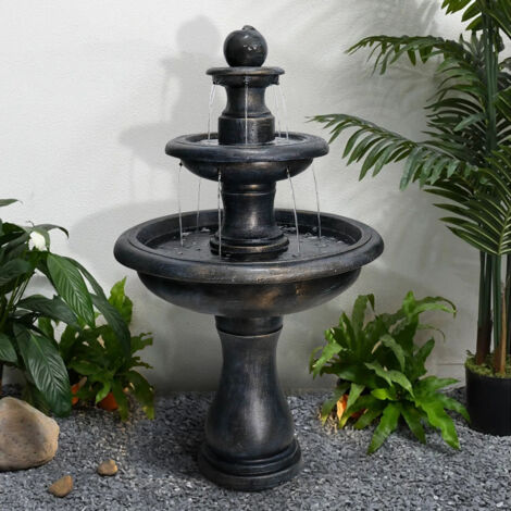 Fuente moderna de hormigón de 115 cm de altura para uso exterior con bomba sumergible eléctrica.