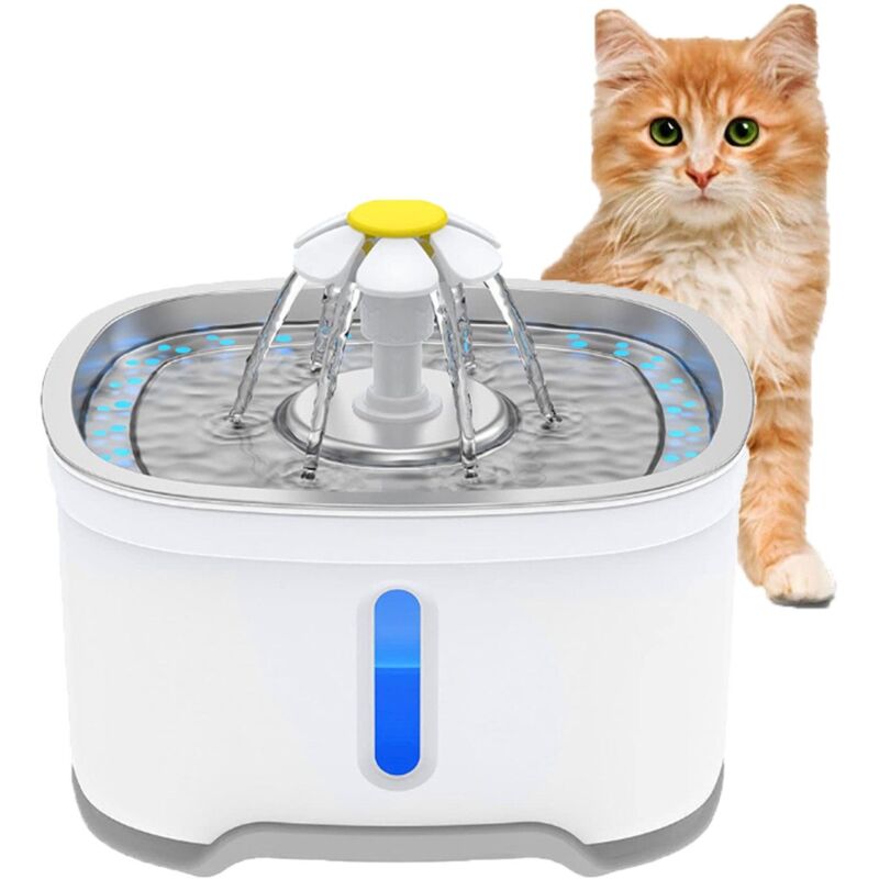 Fuente para gatos, fuente para gatos 2.5L con ventana de nivel de agua, fuente de agua para gatos con luz...