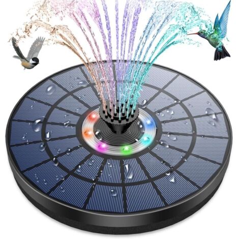 Fuente solar de 5,5 W, bomba para fuente de baño de pájaros con luces LED, 7 boquillas, bombas flotantes solares para jardín, estanque y circulación de agua con oxígeno