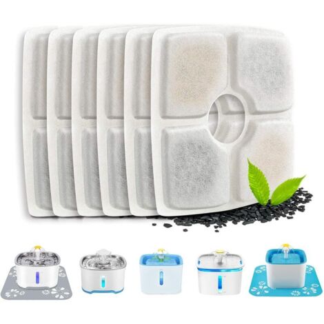 Fuentes, paquete de 6 filtros automáticos para fuente de gato, con resina y carbón activado, filtro de agua de repuesto para gatos y perros (cuadrado)