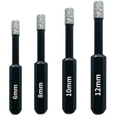 Für Bohrmaschinen: Set mit 4 Diamantbohrern für Fliesen, Keramik, Feinsteinzeug, Glas und Stein. Professionelle Diamantbohrer für Lochsägen – 6 mm, 8 mm, 10 mm, 12 mm.