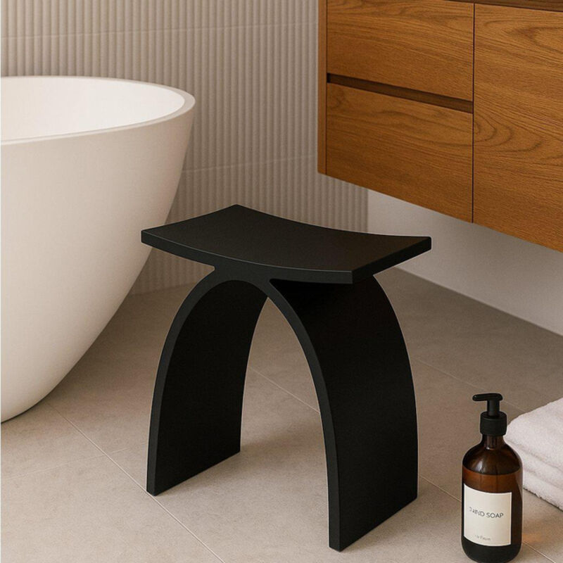 Caria Tabouret salle de bain - 42.5x23x42cm - solid surface - noir mat - Fugaflow