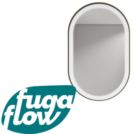 FugaFlow Eccelente Arredo Miroir ovale 80x50cm 6mm avec cadre noir et éclairage kit de fixation inclus