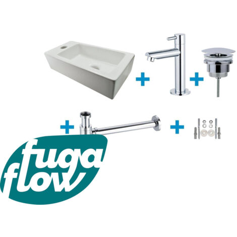 FugaFlow Eccelente Sobrado Badkamer Fonteinset - links - 1 kraangat - fonteinkraan chroom - wit