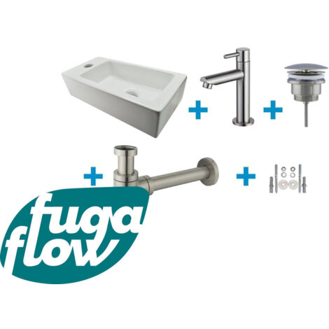 FugaFlow Eccelente Sobrado Badkamer Fonteinset - links - 1 kraangat - fonteinkraan geborsteld RVS - wit