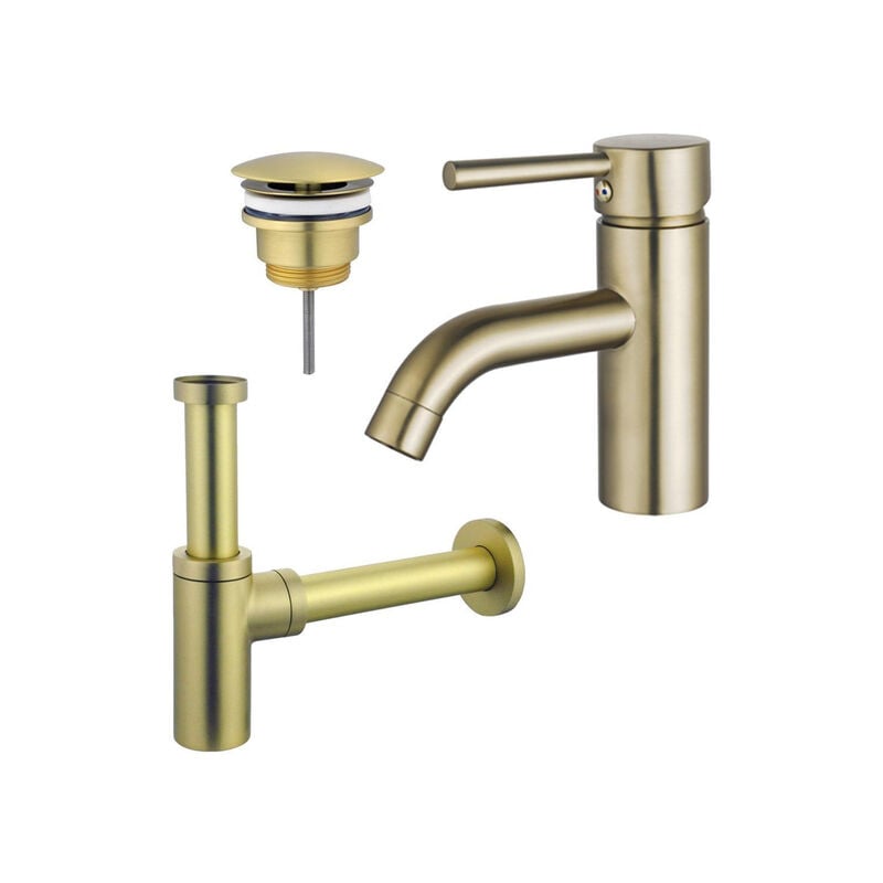 Eccelente Sobrado Kit mitigeur lavabo - robinet bas - bonde nonobturable - siphon design - pvd Laiton brossé - Fugaflow