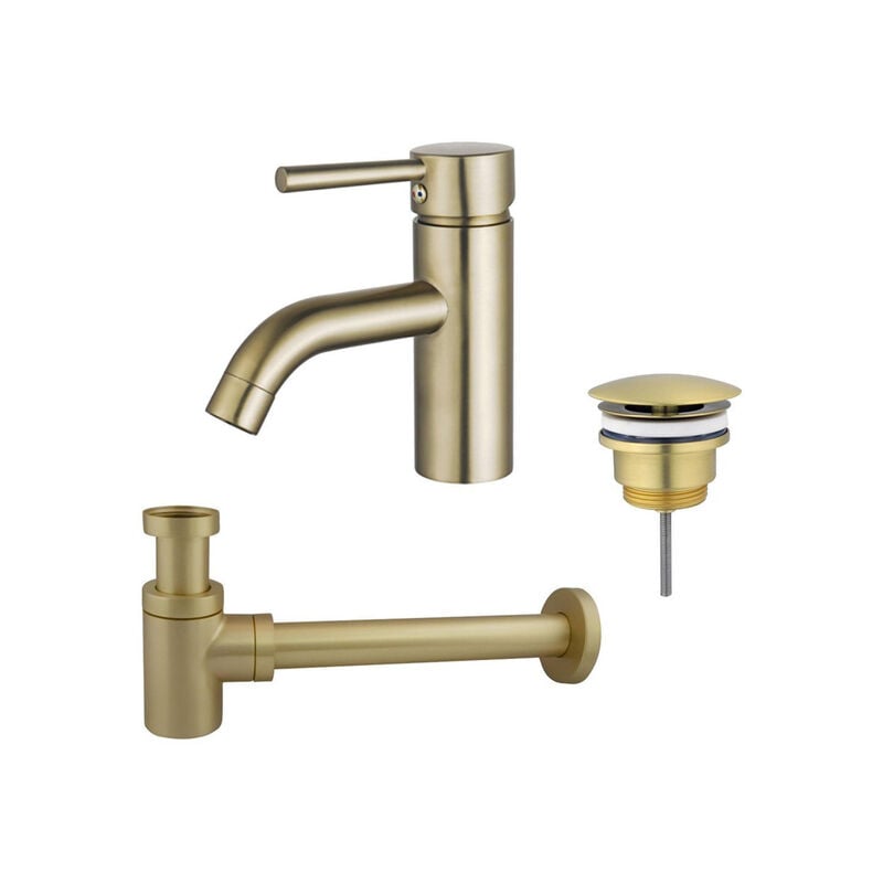 Eccelente Sobrado Kit mitigeur lavabo - robinet bas - bonde non-obturable - siphon design bas - pvd Laiton brossé - Fugaflow