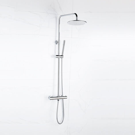FugaFlow Eccelente Sobrado Colonne de douche pluie thermostatique avec douche de tête 21.8cm et douchette stick Chrome