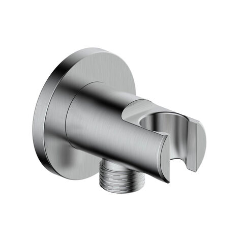 FugaFlow Eccelente Sobrado Coude pour flexible de douche avec rosace ronde Inox brossé