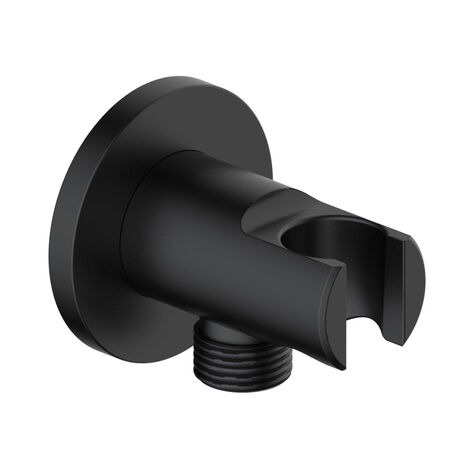 FugaFlow Eccelente Sobrado Coude pour flexible de douche avec rosace ronde Noir mat