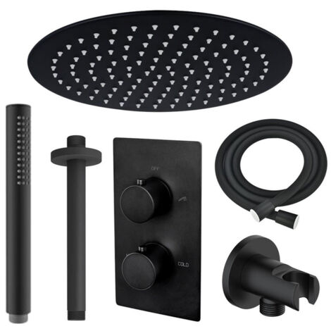 FugaFlow Eccelente Sobrado ensemble de douche à effet pluie encastré avec thermostat bras de plafond 25cm douche de tête avec tige douchette à main