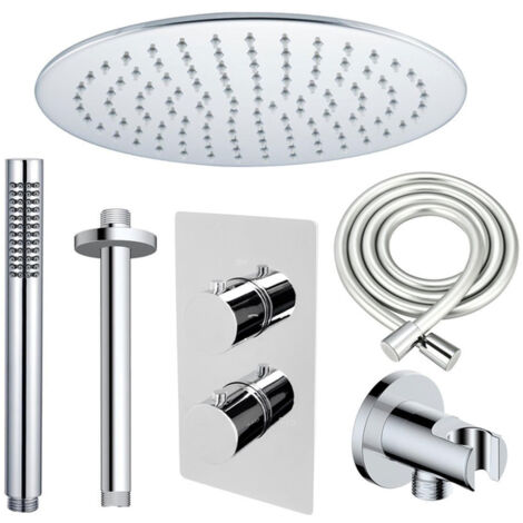 FugaFlow Eccelente Sobrado ensemble de douche à effet pluie encastré avec thermostat bras de plafond tige de douche à main chrome