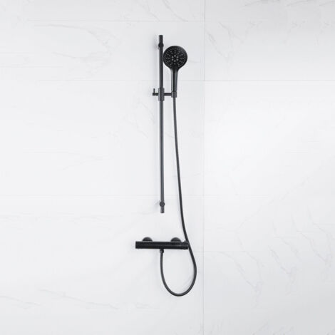 FugaFlow Eccelente Sobrado Ensemble de douche barre curseur avec douchette ronde, flexible en métal et robinet de douche Noir mat