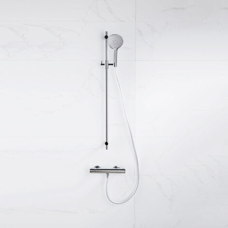 FugaFlow Eccelente Sobrado Ensemble de douche barre curseur avec douchette ronde, flexible lisse et robinet de douche Chrome