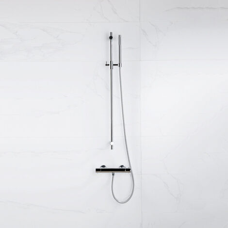 FugaFlow Eccelente Sobrado Ensemble de douche barre curseur avec douchette stick, flexible en métal et robinet de douche Chrome