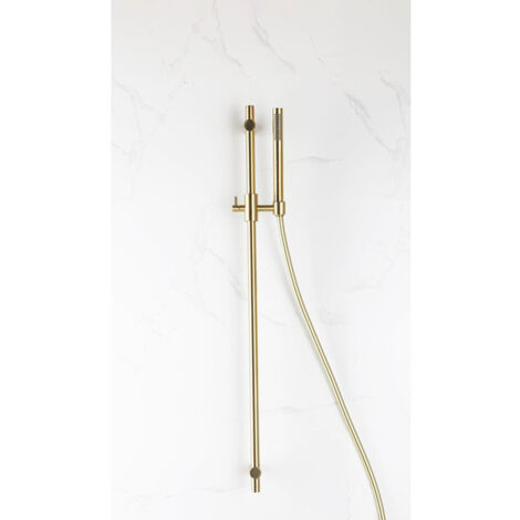 FugaFlow Eccelente Sobrado Ensemble de douche barre curseur avec douchette stick, flexible lisse et robinet de douche Laiton brossé PVD