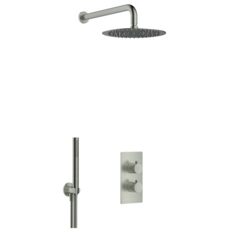 FugaFlow Eccelente Sobrado Ensemble de douche encastrable avec thermostat, pommeau de douche 25cm et douchette stick Gun Metal PVD