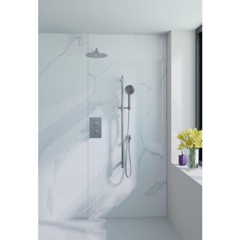 FugaFlow Eccelente Sobrado Ensemble de douche pluie encastrable - thermostatique - bras mural - barre curseur - pommeau 25cm - douchette ronde -