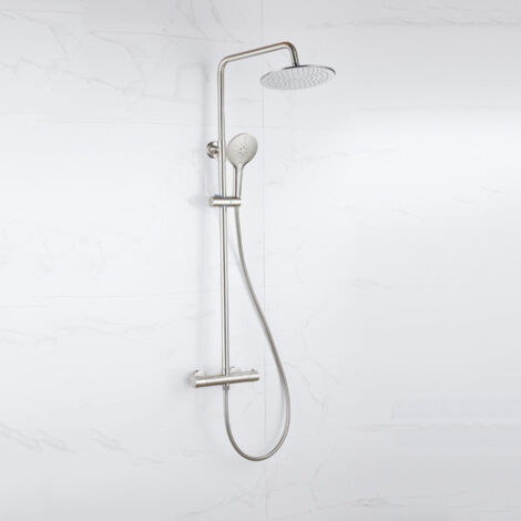 FugaFlow Eccelente Sobrado Ensemble de douche pluie - thermostatique - pommeau 25cm - douchette ronde - Inox brossé PVD