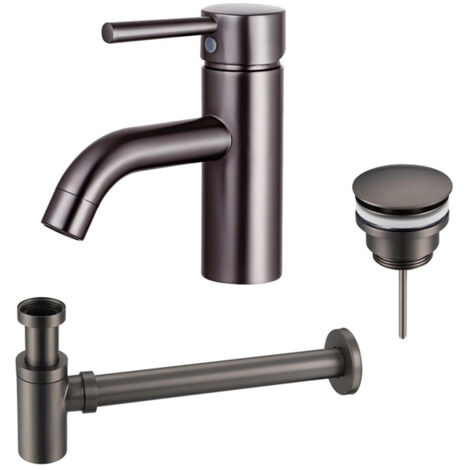 FugaFlow Eccelente Sobrado Kit mitigeur lavabo - robinet bas - bonde clic clac - siphon design bas - PVD Gunmetal