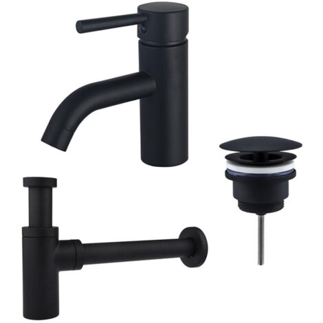 FugaFlow Eccelente Sobrado Kit mitigeur lavabo - robinet bas - bonde nonobturable - siphon design - Noir mat