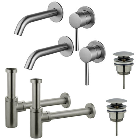 FugaFlow Eccelente Sobrado Kit robinet lavabo - pour double vasque - robinet rehaussé - bonde clic clac - siphon design - PVD