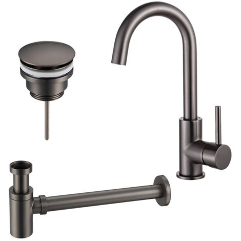 FugaFlow Eccelente Sobrado Kit robinet lavabo - robinet haut - bec rotatif - bonde non-obturable - siphon design bas - Gunmetal PVD