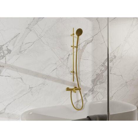 FugaFlow Eccelente Sobrado Mitigeur baignoire - avec barre curseur - douchette ronde - flexible en métal - Laiton Brossé PVD (Doré)