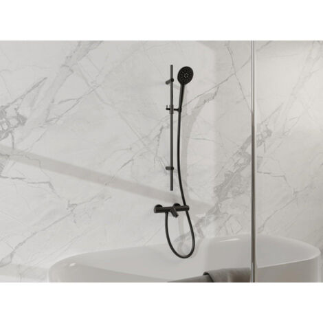 FugaFlow Eccelente Sobrado Mitigeur baignoire - avec barre curseur - douchette ronde - flexible lisse - Noir mat