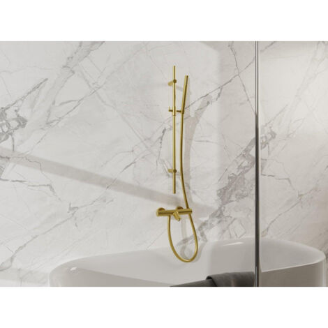 FugaFlow Eccelente Sobrado Mitigeur baignoire - avec barre curseur - douchette stick - flexible lisse - Laiton brossé PVD