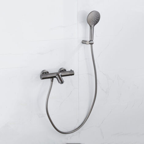 FugaFlow Eccelente Sobrado Robinet de baignoire thermostatique avec douchette ronde, support et flexible lisse Gunmetal PVD