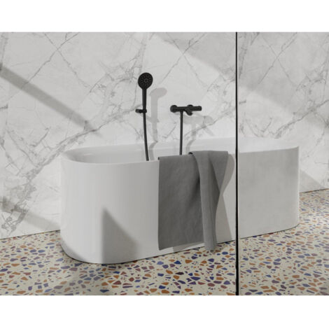 FugaFlow Eccelente Sobrado Robinet de baignoire thermostatique avec douchette ronde, support et flexible lisse Noir mat