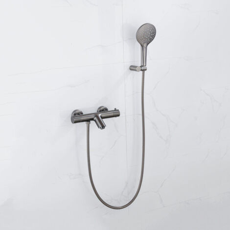 FugaFlow Eccelente Sobrado Robinet de baignoire thermostatique avec douchette ronde, support et flexible métal Gunmetal PVD