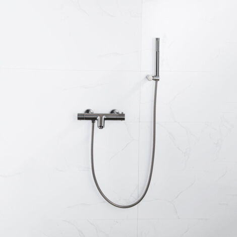 FugaFlow Eccelente Sobrado Robinet de baignoire thermostatique avec douchette stick, support et flexible en métal Gunmetal PVD