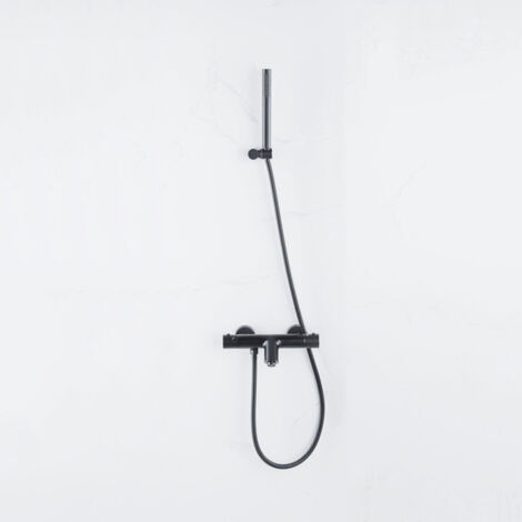 FugaFlow Eccelente Sobrado Robinet de baignoire thermostatique avec douchette stick, support et flexible en métal Noir mat