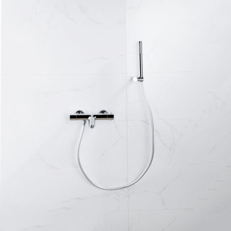 FugaFlow Eccelente Sobrado Robinet de baignoire thermostatique avec douchette stick, support et flexible lisse Chrome