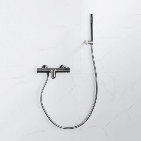 FugaFlow Eccelente Sobrado Robinet de baignoire thermostatique avec douchette stick, support et flexible lisse Gunmetal PVD