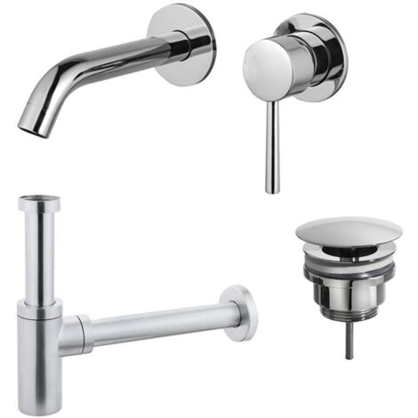 FugaFlow Eccelente Sobrado Slim Kit mitigeur lavabo - robinet encastrable - bonde nonobturable - siphon design - Chrome brillant