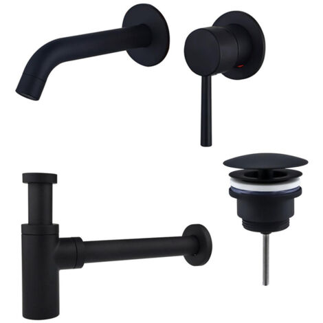 FugaFlow Eccelente Sobrado Slim Kit mitigeur lavabo - robinet encastrable - bonde nonobturable - siphon design - Noir mat