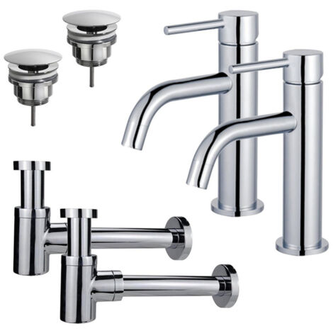 FugaFlow Eccelente Sobrado Slim Kit robinet lavabo - pour double vasque - robinet bas - bonde non-obturable - siphon design bas - Chrome brillant