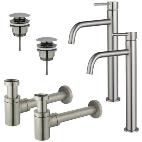 FugaFlow Eccelente Sobrado Slim Kit robinet lavabo - pour double vasque - robinet rehaussé - bonde clic clac - siphon design bas - PVD