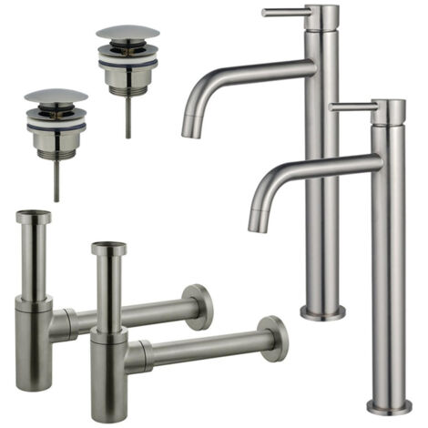 FugaFlow Eccelente Sobrado Slim Kit robinet lavabo - pour double vasque - robinet rehaussé - bonde clic clac - siphon design - PVD