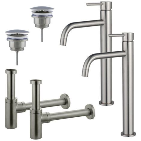 FugaFlow Eccelente Sobrado Slim Kit robinet lavabo - pour double vasque - robinet rehaussé - bonde non-obturable - siphon design - PVD