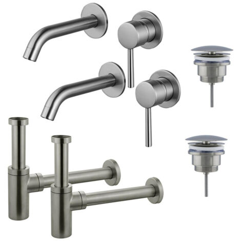 FugaFlow Eccelente Sobrado Slim Kit robinet lavabo - pour double vasque - robinet rehaussé - bonde non-obturable - siphon design - PVD