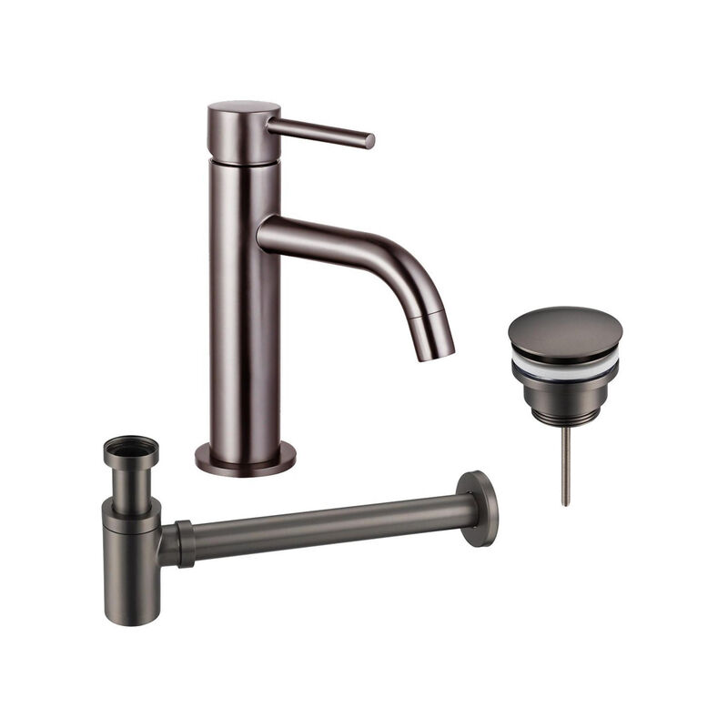Eccelente Sobrado Slim Slim Kit mitigeur lavabo - robinet bas - bonde clic clac - siphon design bas - pvd Gunmetal - Fugaflow