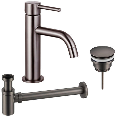 FugaFlow Eccelente Sobrado Slim Slim Kit mitigeur lavabo - robinet bas - bonde clic clac - siphon design bas - PVD Gunmetal