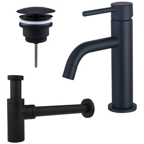 FugaFlow Eccelente Sobrado Slim Slim Kit mitigeur lavabo - robinet bas - bonde nonobturable - siphon design - Noir mat