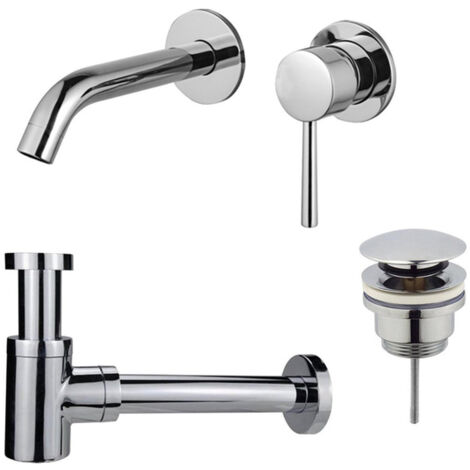 FugaFlow Eccelente Sobrado Slim Slim Kit mitigeur lavabo - robinet encastrable - bonde clic clac - siphon design bas - Chrome brillant