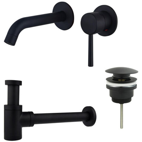 FugaFlow Eccelente Sobrado Slim Slim Kit mitigeur lavabo - robinet encastrable - bonde clic clac - siphon design bas - Noir mat